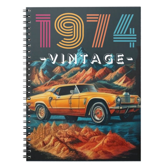 Caderno Espiral Vintage, 1974, carro legal (Frente)