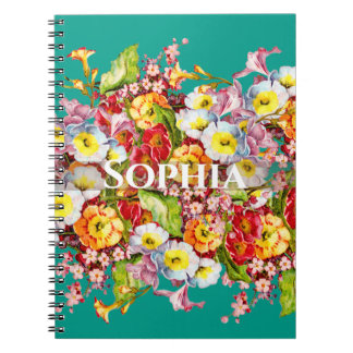 Caderno Espiral Vintage Art Floral Pattern Spring Flowers Primrose