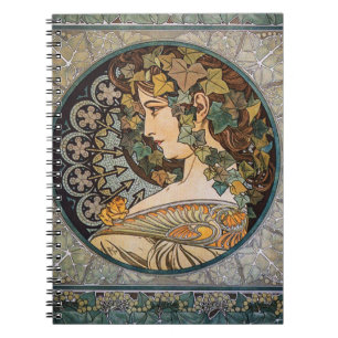 Caderno Espiral Vintage Art Nouveau Deusa da Natureza por Mucha