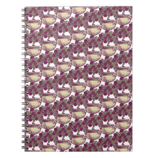 Caderno Espiral Vintage Art Nouveau rose tree maroon pattern