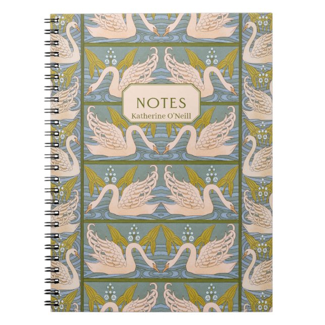 Caderno Espiral Vintage Art Nouveau Swan Patterno (Frente)
