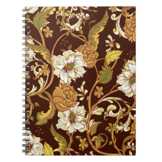 Caderno Espiral Vintage barroco floral: magnólias, padrão rosa.