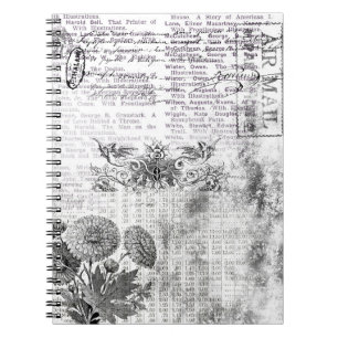 Caderno Espiral Vintage Black and White Air Mail