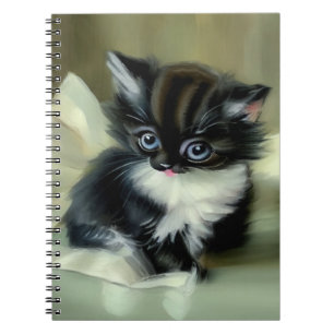 Caderno Espiral Vintage Black and White Kitten Tongue Sticking Out