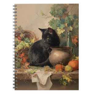 Caderno Espiral Vintage Black Cat Em Meio A Frutas De Outono