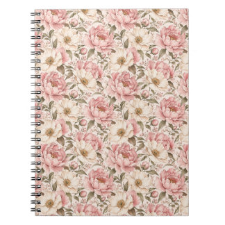 Caderno Espiral Vintage Blooming Peonies Pattern