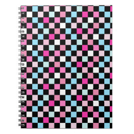 Caderno Espiral Vintage Blue and Pink Checkered Pattern