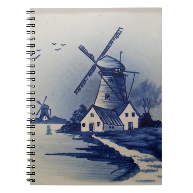 Caderno Espiral Vintage Blue White Delft Windmill (Frente)