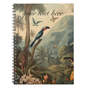 Caderno Espiral Vintage botânica de tucanos e flores