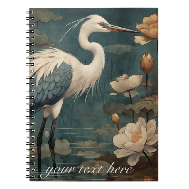 Caderno Espiral Vintage botânica e lotus personalizáveis (Frente)