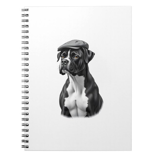 Caderno Espiral Vintage Boxer Dog in Cap Monochrome Graphic Illust (Frente)