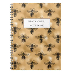 Caderno Espiral Vintage Brown Personalizado e Abelhas Negras