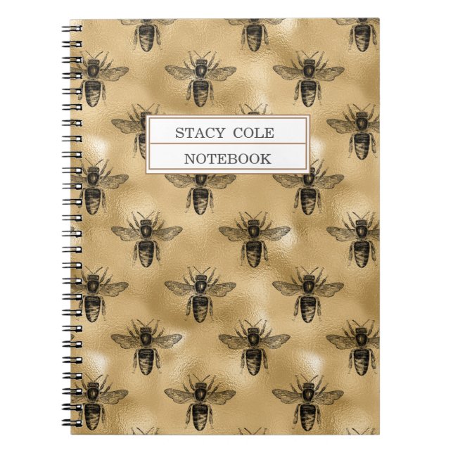 Caderno Espiral Vintage Brown Personalizado e Abelhas Negras (Frente)