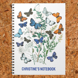 Caderno Espiral Vintage Butterflies Ilustração com Nome em um