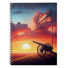 Caderno Espiral Vintage Cannon e a bandeira americana