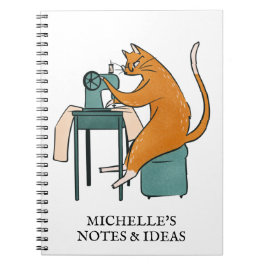 Caderno Espiral Vintage Cat Sewing Personalizado