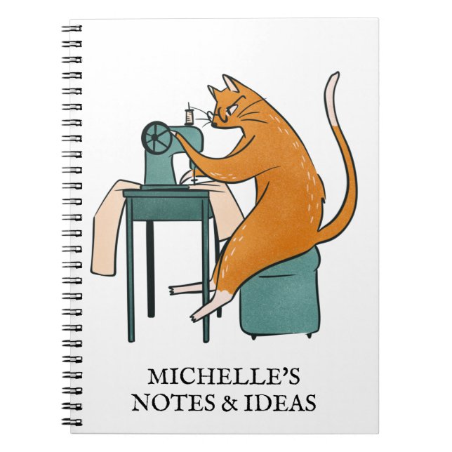Caderno Espiral Vintage Cat Sewing Personalizado (Frente)