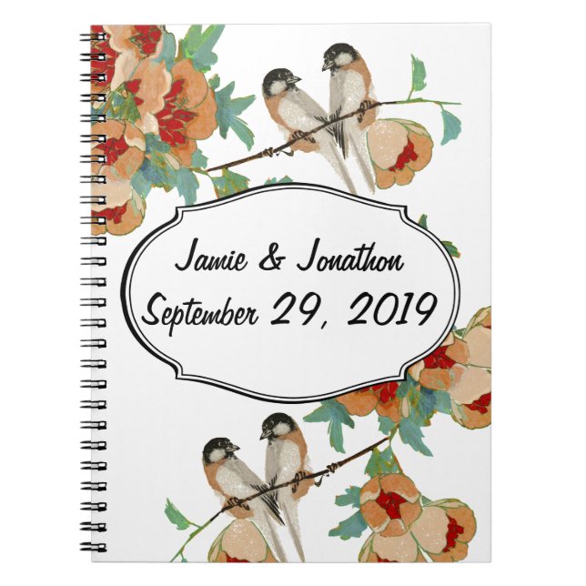 Caderno Espiral Vintage Cherry Blossom Love Bird Peach (Frente)