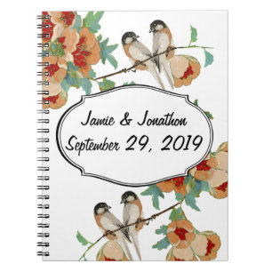 Caderno Espiral Vintage Cherry Blossom Love Bird Peach Mint
