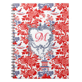 Caderno Espiral Vintage Chinoiserie Delft French red Blue monogram