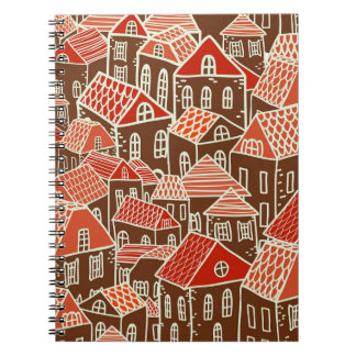Caderno Espiral Vintage City Building Seamless Patterno