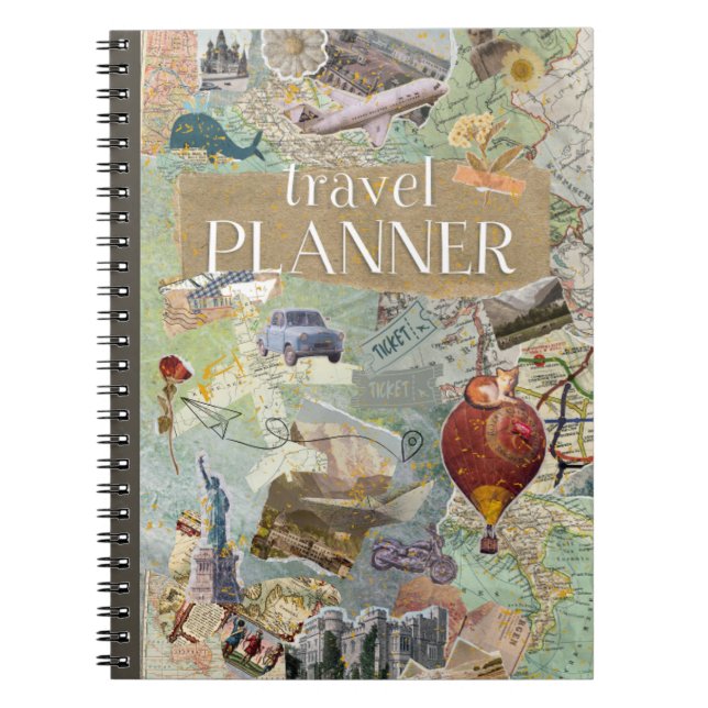 Caderno Espiral Vintage Collage Viagem Planner (Frente)