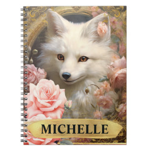 Caderno Espiral Vintage, Coluna Branca, Raposa Rosa