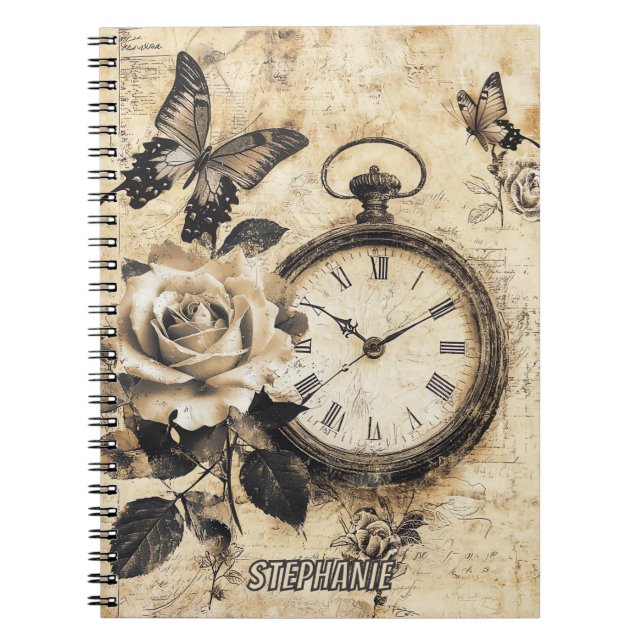 Caderno Espiral Vintage Compass & Butterfly - Papel Russo (2) (Frente)