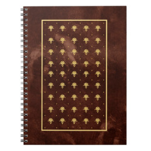 Caderno Espiral Vintage cor damasco de couro de Brown e de ouro