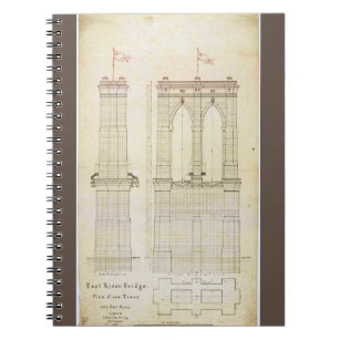 Caderno Espiral Vintage da arquitetura Brooklyn Bridge NYC