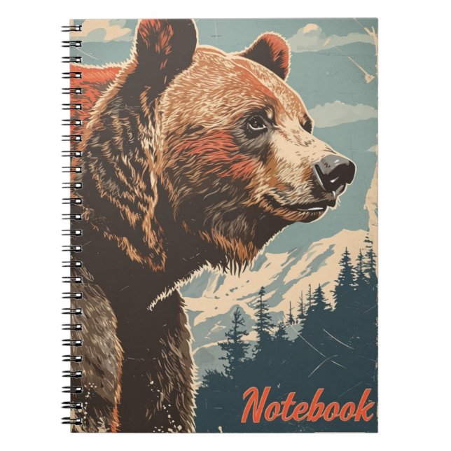 Caderno Espiral Vintage de Grizzly do Urso Marrom (Frente)