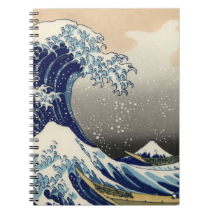 Caderno Espiral Vintage de PixDezines, grande onda, 葛飾北斎の神奈川沖浪 de