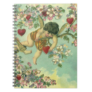 Caderno Espiral Vintage Dia de os namorados vitoriano Cupids Árvo