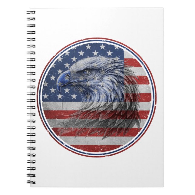 Caderno Espiral Vintage Distressed American Flag Eagle  (Frente)
