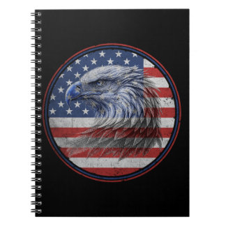 Caderno Espiral Vintage Distressed American Flag Eagle 