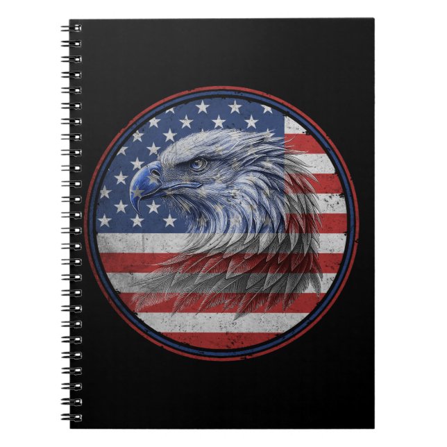 Caderno Espiral Vintage Distressed American Flag Eagle  (Frente)