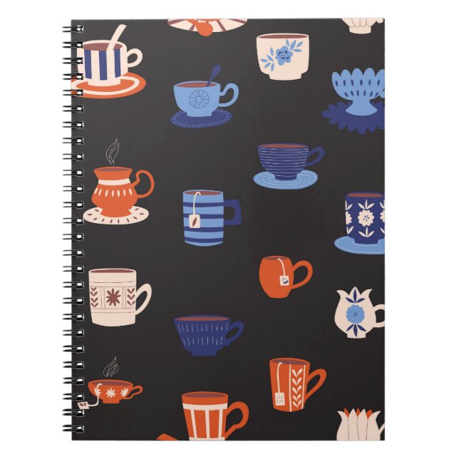 Caderno Espiral Vintage Doodle Cups sem soleira (Frente)
