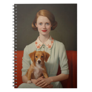 Caderno Espiral Vintage Elegance: Mulher com Puppy em Pastel