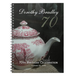 Caderno Espiral Vintage English Teapot 70 Birthday Guest Book