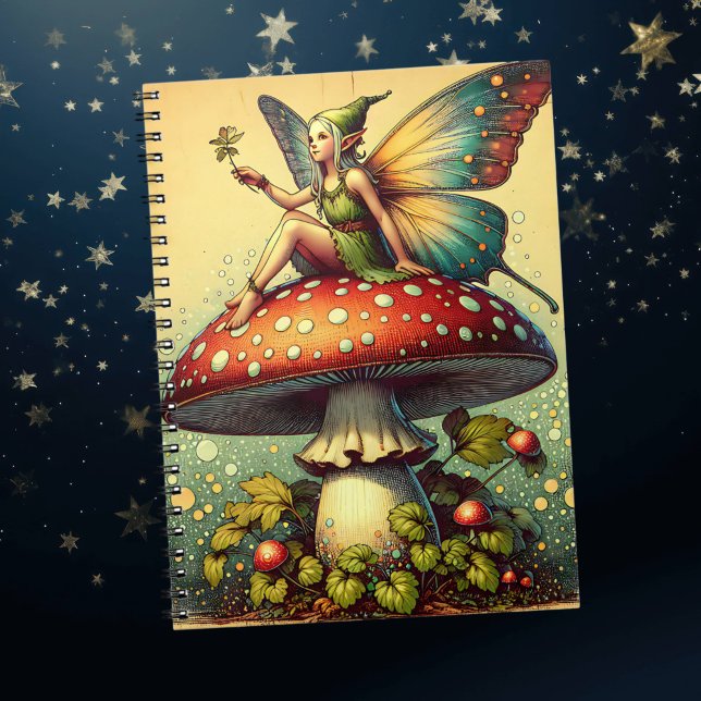 Caderno Espiral Vintage Fairy e Cogumelos (Criador carregado)