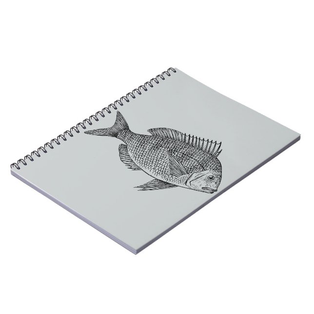 Caderno Espiral Vintage fish nautical marine art illustration (Left Side)
