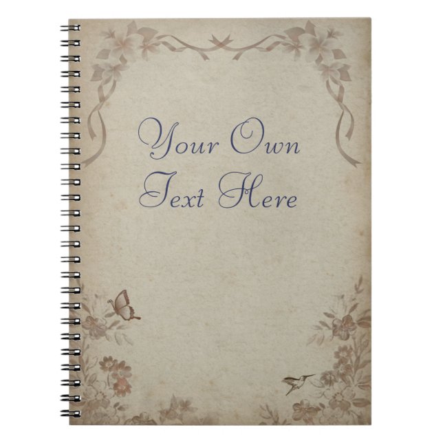 Caderno Espiral Vintage Floral Beige (Frente)