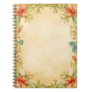 Caderno Espiral Vintage Floral Frame Design 