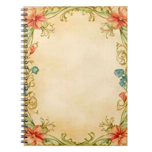 Caderno Espiral Vintage Floral Frame Design  (Frente)