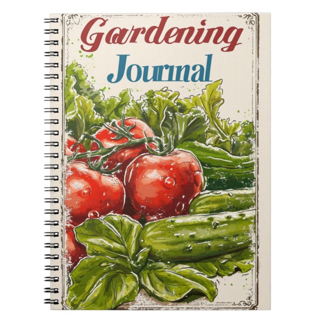 Caderno Espiral Vintage Gardening Tomato Cucumber Salada (Frente)