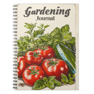 Caderno Espiral Vintage Gardening Tomato Cucumber Salada