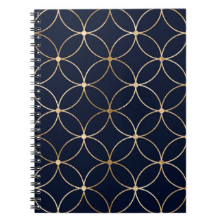 Caderno Espiral Vintage Geométrico: Abstrato Azul Dourado