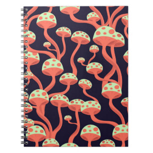 Caderno Espiral Vintage Graphics Mushroom Sem Fios Padrão