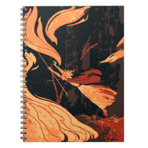 Caderno Espiral Vintage Halloween, Bruxa Mau com Fogo na Floresta