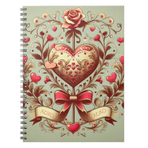 Caderno Espiral Vintage Heart Dia de os namorados xoxo